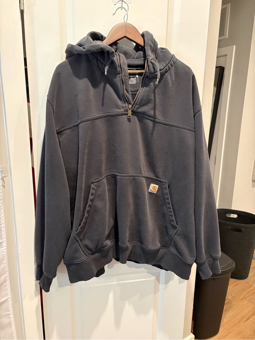 Carhartt Black Hooded Zip-Up Work Jacket with Brass Zipper